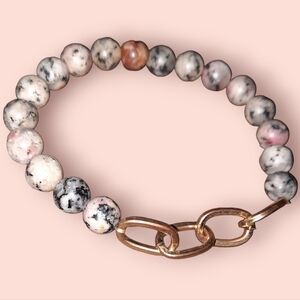 Gemstone goldtone large link stretch bracelet